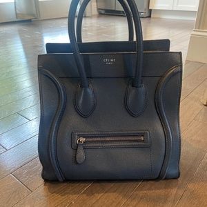 Céline Luggage Blue Leather Tote